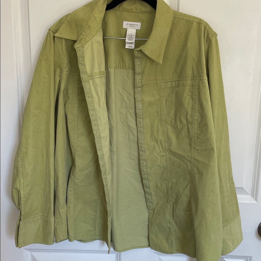 Liz Claiborne 1X Chartreuse Corduroy Button Front Jacket NWT - Picture 8 of 9